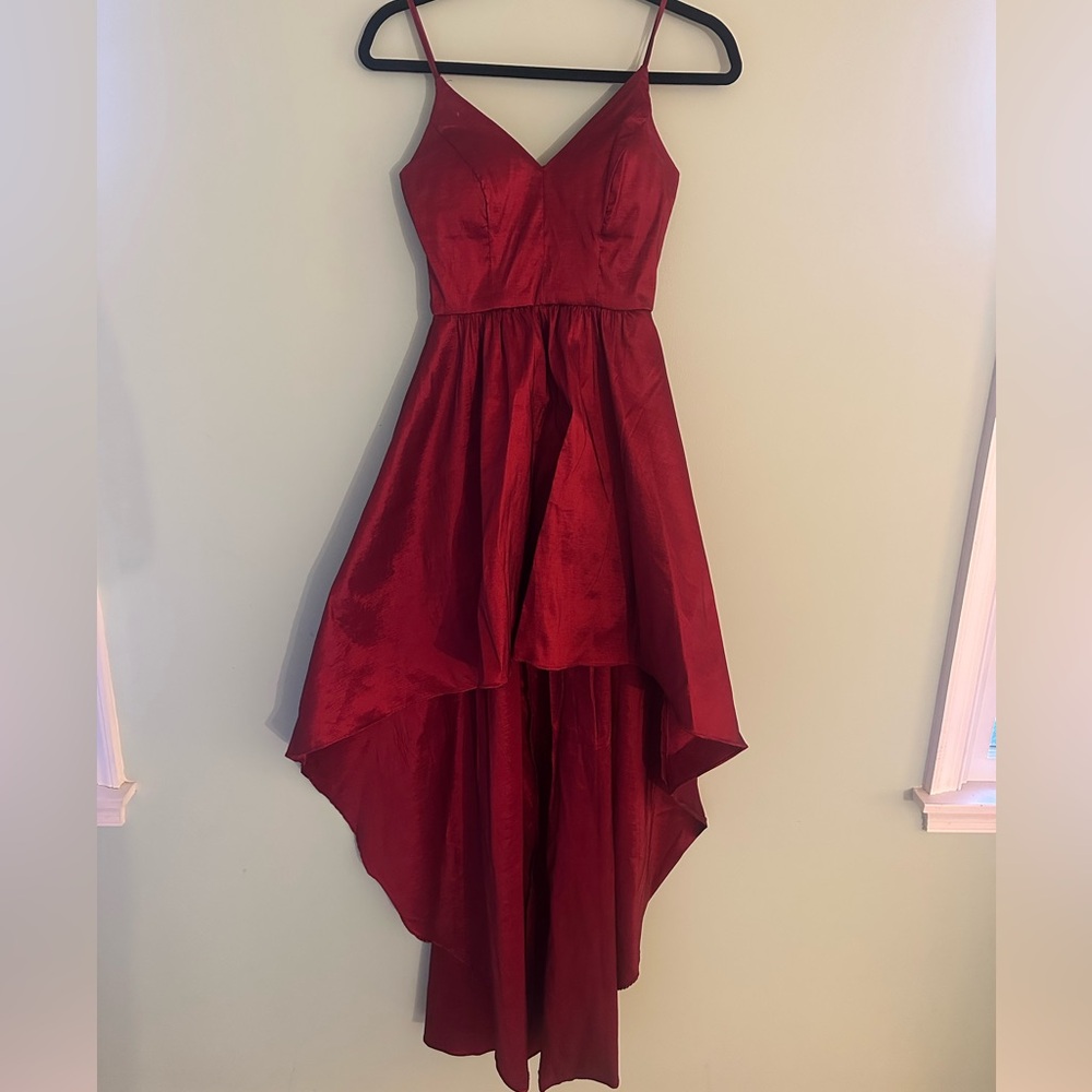 high-low red formal dress